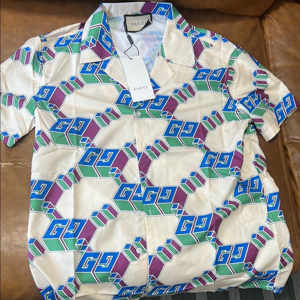 Gucci Cream and Purple Casual Button Down Shirt